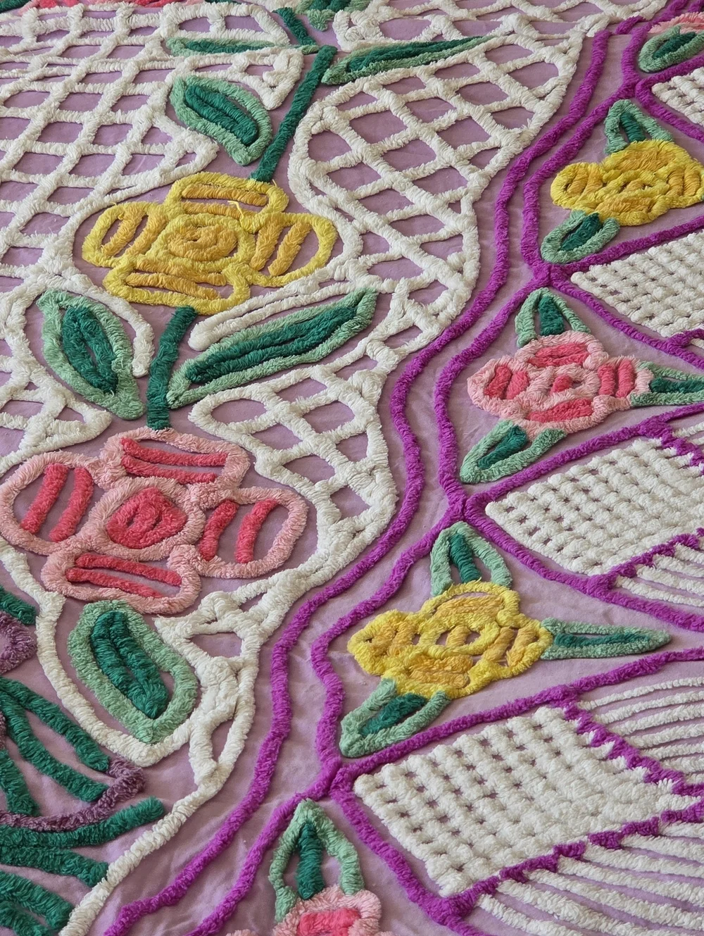 Vintage Chenille Peacock Bedspread Purple 98